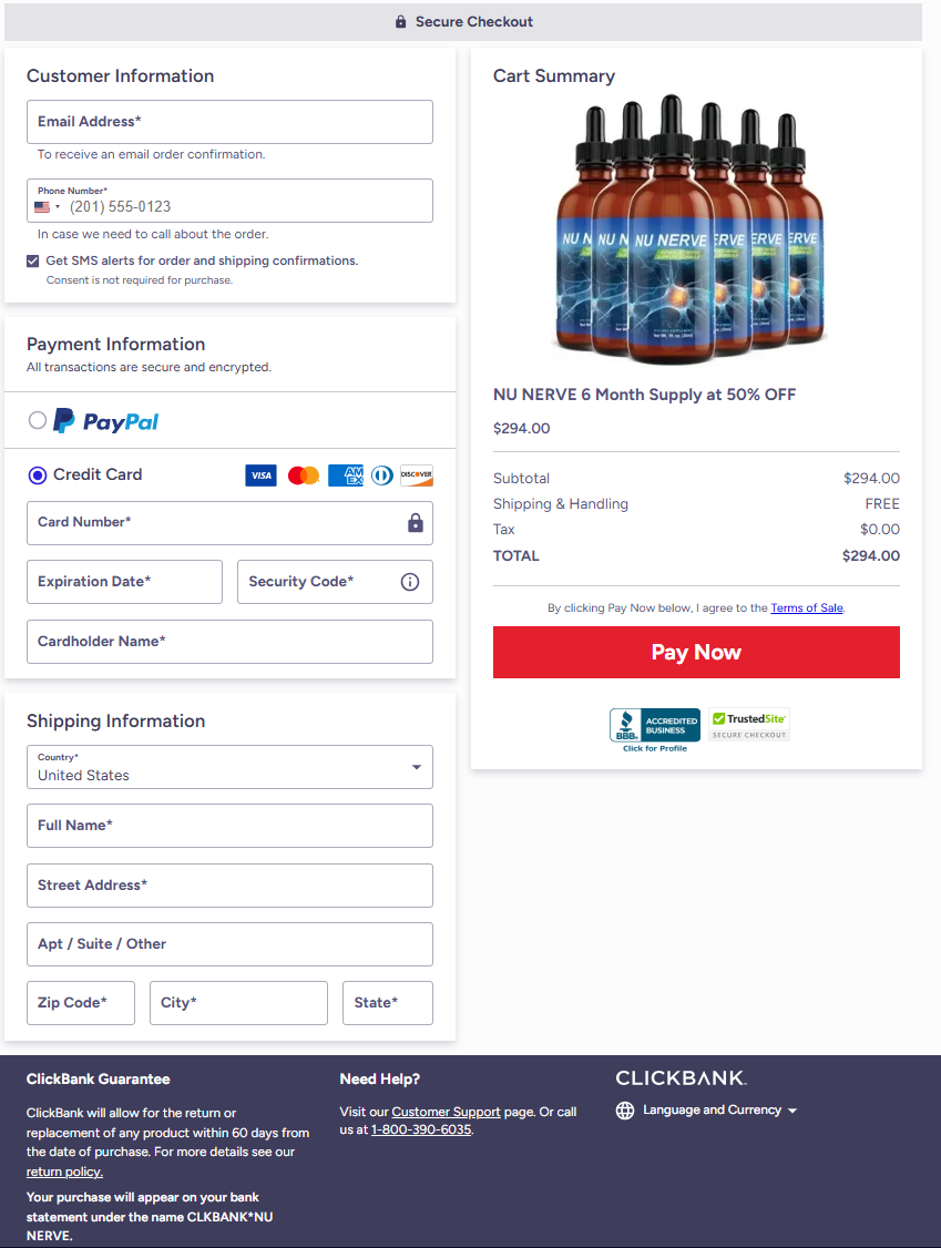 Nu Nerve Official Website Secure Order Page